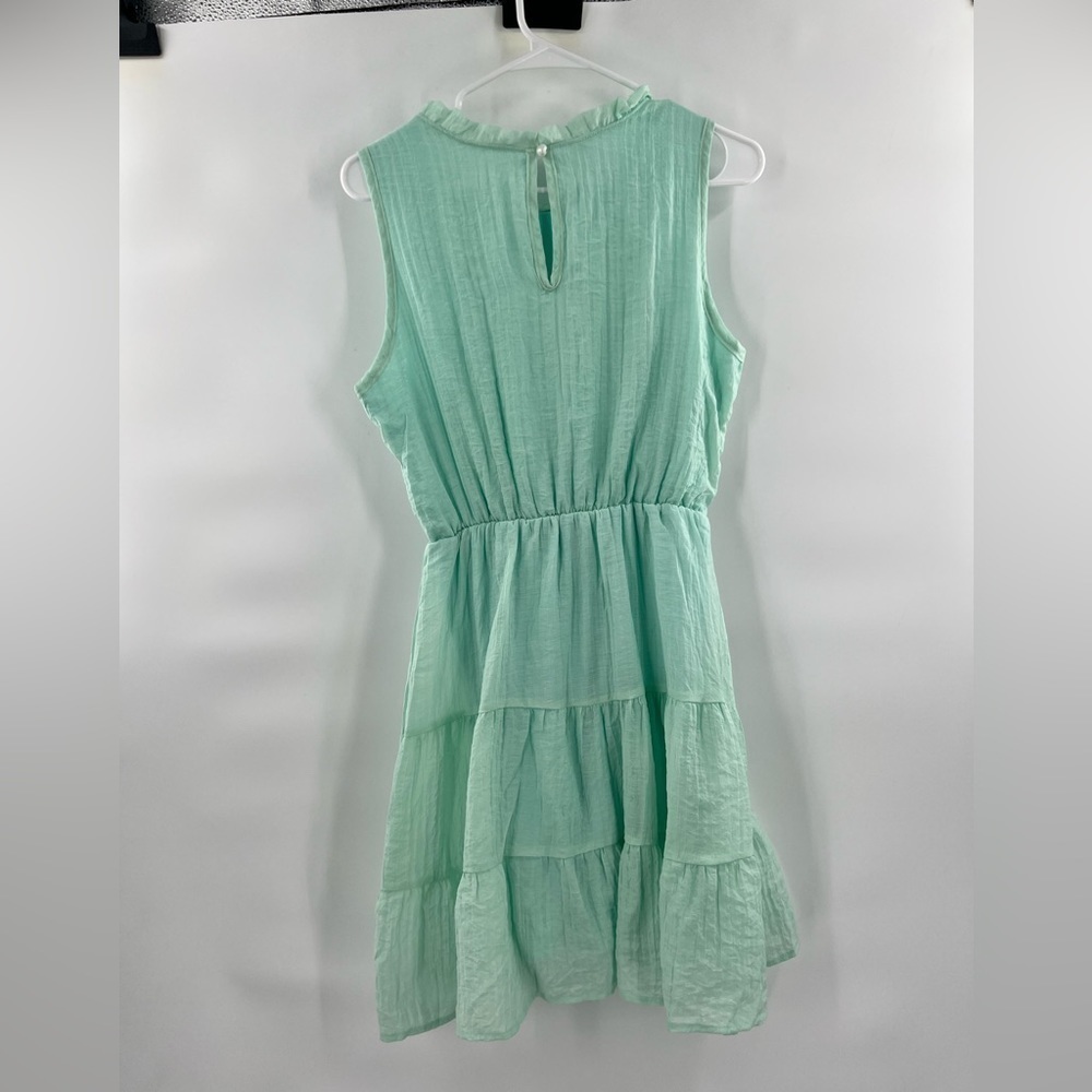 Green summer dress sleeves tiered ruched size M - Picture 8 of 12